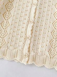 Spring/Autumn New Baby Girls' Clothing, Hollow Knit Cardigan, Girls' Round Neck Long Sleeve Sweater Jacket, Cuffed Knit Sweater - Apricot - View 10