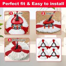 Spin Mop Replacement Head, Microfiber Mop Refills Head, 360 Degree Micro Spinning Mop Replace Head For Easy House Cleaning Floor Mopping, Household Floor Cleaning Supplies - Red and White - View 11