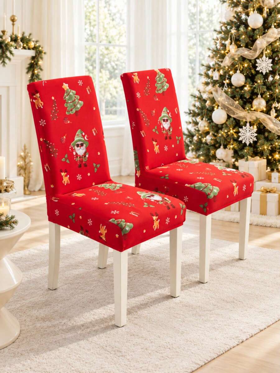 1pc/4pcs/6pcs/8pcs Detachable Chair Covers, Dining Chair Covers, Geometric Print Pattern, Elastic, Suitable For Dining Room, Kitchen, Living Room Home Decor, Holiday Party Decoration - Red - View 1
