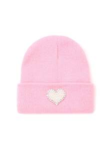 1pc Winter Fashion Rhinestone & Bead Kids Versatile Knitted Hat, Heart-Shaped Design, Warm Woolen Beanie With Ear Flaps For Boys & Girls Baby Daily Wear - 1PC - View 17