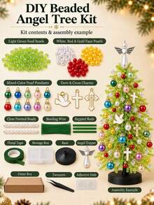 1pc DIY Beaded Christmas Tree Craft Kit, Snowflake Charms, Pearl Beads, Mini Ornaments, Handmade Tabletop Holiday Decoration For Christmas Home Decor, Mantel Display, Festive Party Decor,Holiday Gift,Halloween,Halloween Deorations - DIY Christmas Tree Kit - View 16