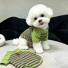 1pc Green Striped Pet Hoodie, Casual Comfortable Fashion Spring/Autumn Dog/Cat T-Shirt, Suitable For Teddy Poodle And Other Small To Medium Pets - Green - View 11