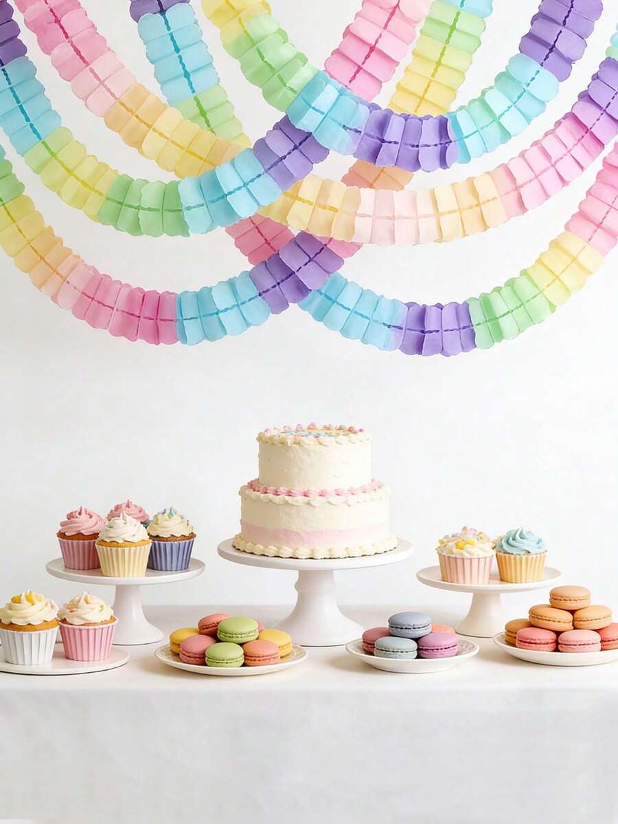 12/6/3/1pc Macaron Rainbow Party Decoration Garland/Wreath, Multi-Color Clover Paper Garland, Colorful Paper Garland, Clover Pattern, Colorful Ribbon Garland, Suitable For Birthday Party And Colorful Theme Party Decoration - Multicolor - View 1
