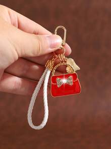 1pc Fashionable European & American Glamorous Creative High-End Red Element Lipstick, Lips, High Heels, Perfume Bottle, Mirror-Shaped Keychain Bag Charm, Suitable For Women's Car Key, Bag Decoration And Holiday Gift - Gold - View 2