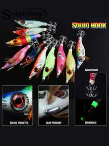 SOUGAYILANG 10PCS 10g Glow Squid Jig Egi Lure, Realistic Shrimp Artificial Bait Double Squid Hook For Night Saltwater Squid Cuttlefish Fishing - 10pcs-assorted Colors - View 6