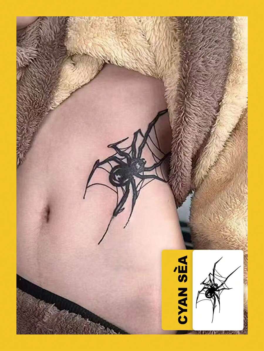 1pc Herbal Temporary Tattoo Sticker, Dark Style Dotwork Spider & Spider Web Pattern, Realistic Fake Tattoo Design, Ideal For Daily Wear, Bachelorette Party Favors, Music Festivals, Games, Graduation Gifts, Lasts 7-14 Days