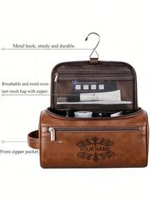 Custom Unisex Toiletry Bag - Large Capacity, Hanging, Durable And Wear-Resistant; Equipped With Zipper Closure, Top Handle And Multi-Layer Storage Compartments; Foldable, Lightweight, Casual Style, Suitable For Travel And Business Trips. - Multicolor - View 5