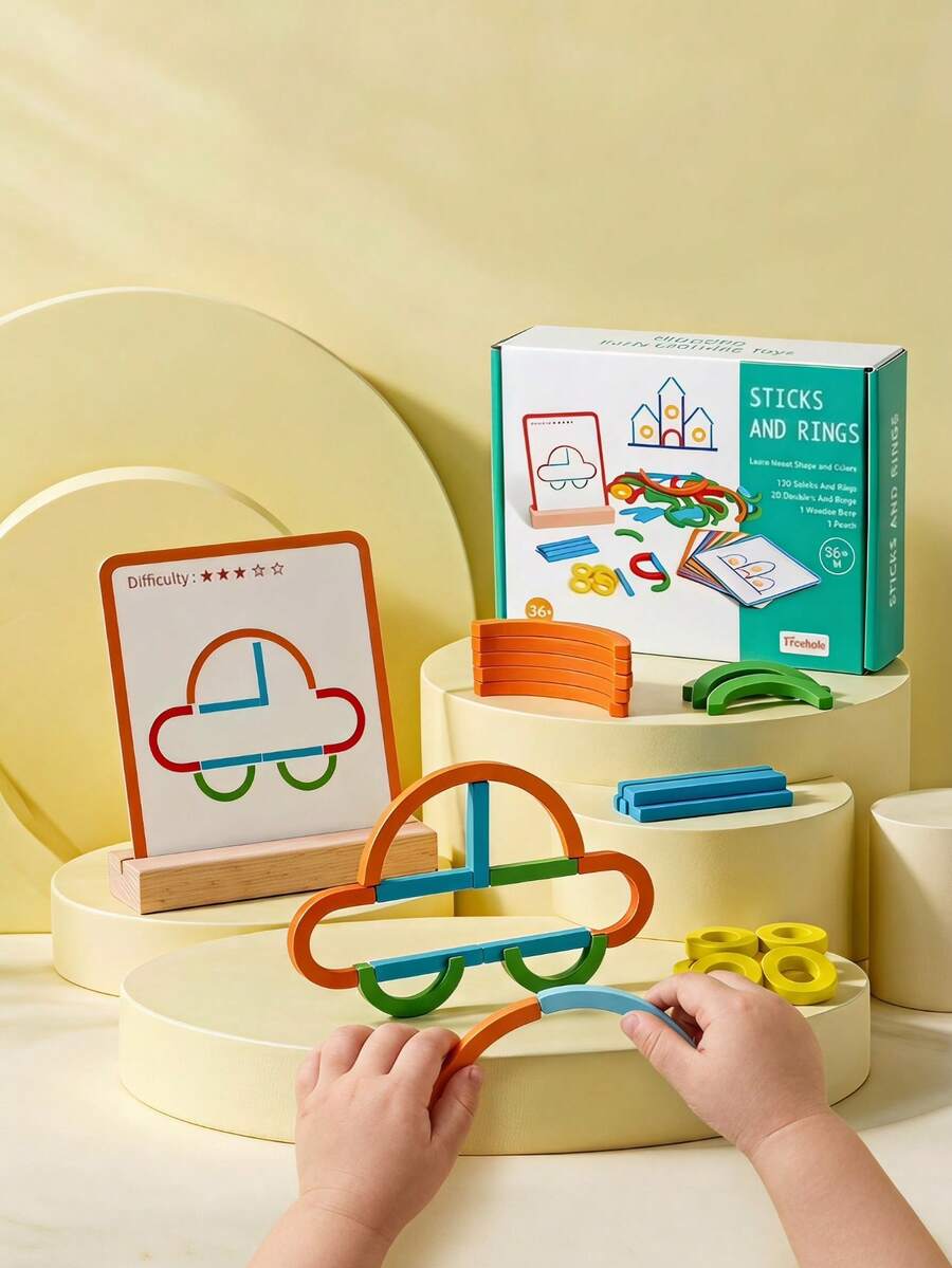 Wooden Color Block Ring Puzzle For Preschool Learning, Creative Building, And Kids'room Decor. - Multicolor - View 1