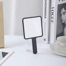 Square Handheld Makeup Mirror With Handle Portable Cosmetic Hand Mirror Clear Glass Mirror Hand‑Held Vanity Mirror For Makeup - Black - View 4
