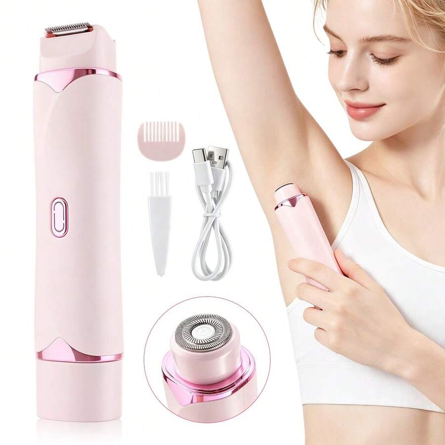 Electric Shaver For Woman Double Head Dual Purpose Female Razor Body Epilator Leg Underarm Bikini Electric Hair Remover Trimmer Portable Facial Device For Radiance - Pink - View 1