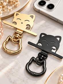 2pcs Set (1 Stainless Steel Clip + 1 Spring Ring) 360° Rotatable Cartoon Cat Stainless Steel Connector, With Metal Cat Head Spring Buckle, Hook, Finger Ring Buckle, For Connecting Phone And Lanyard, Phone Case Charging Port Insertable Fixed Bracket Metal Plate, Sturdy And Durable, Outdoor Anti-Drop Phone Lanyard Connector, Smartphone Accessory - Multicolor - View 2
