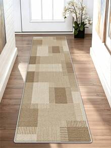 1pc Minimalist Geometric Line Print Pattern, Simple Long Strip Rug Mat, Easy To Clean Long Strip Runner Carpet, Suitable For Kitchen, Dining Room, Hallway, Corridor And Other Indoor Spaces, All Season Use - Khaki - View 9