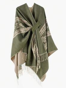 1pc Men's Striped Doorframe European & American Travel Style Shawl Cape, Versatile Double-Sided Solid Color Warm Scarf - Multicolor - View 9