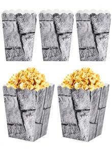 20/40/60pcs Halloween Castle Themed Popcorn Boxes, Decorated With Medieval Castle Brick Wall Pattern, Perfect For Halloween, Day Of The Dead And Medieval Knight Themed Birthday Parties - View 1