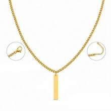 1pc Fashion Rectangle Pendant Golden/Silvery Stainless Steel Chain Necklace For Men - Rectangular Plaque - View 4