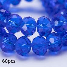 手工珠飾用扁圓玻璃珠 8mm/6mm/4mm (60/80/115顆) 可重複使用散珠 DIY 手作配件，亮面藍綠色 - 中藍 - 查看 11