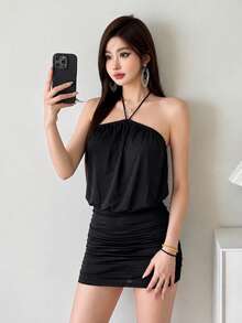 Top Dazzle Sexy A-Line Mini Dress For Women, Sleeveless Halter Backless Bodycon Casual Style - Black - View 1