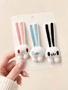 3pcs/1pc Girls Multi-Color Fluffy Long Ear Soft Cute Rabbit Hair Clip Side Clip Sweet Lovely Back Head Hair Accessory Suitable For Daily Wear, Travel, Party, Women's Hair Decoration+ - Multicolor - View 4
