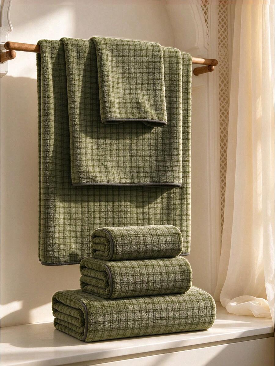 1pc/2pcs Cute Polka Dot Coral Fleece Towel Set - Soft, Highly Absorbent, Quick Drying, No Shedding, Suitable For Bathroom, Hotel And SPA - Olive Green - View 1