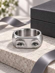 [ZzAi Custom]Personalized Custom Men's Ring, Black/Steel Color Ring, Personalized Custom Name, Image, Stainless Steel Custom Ring, Men's Ring, Father's Day Gift. - Silver - View 6
