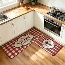 2pcs Red Plaid Pattern Kitchen Mat, Absorbent Non-Slip Floor Mat, Soft Comfortable Standing Mat, Durable, Stain-Resistant, Washable, Suitable For Bathroom Door, Kitchen, Dining Room, Living Room And Outdoor, Autumn Harvest Home Decor - Multicolor - View 2