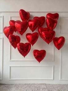 10pcs 18-Inch Red Heart Shaped Foil Balloons, Suitable For Wedding, Birthday, Anniversary, Valentine's Day Decoration, Indoor Room Decor - Red - View 8