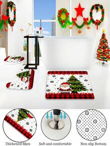 1/4pcs Winter Santa Claus Christmas Tree Pattern Shower Curtain Set, With 12 Hooks Waterproof Polyester Bath Curtain, Bathroom Curtain, Privacy, Thickened, Durable Quick Dry, 180*180cm Size, Christmas Bathroom Decor - A - View 12