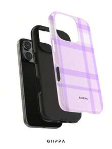 GIIPPA 1pc Light Purple Asymmetrical Grid Pattern Design, Phone 17 Pro Max Phone Case, Compatible With Phone 16 Pro Max, 15 Pro Max, 14 Pro Max, Korean Style High-End Fashion Fun Phone Case, Suitable For 11/12/13/14/15/16 Pro Max Plus, Elegant Design For Men And Women, Perfect Gift For Girlfriend On Christmas, Valentine's Day, Easter, Wedding Season And Birthday! - Mauve Purple - View 2