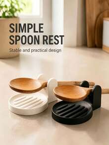 Round Drip Tray With Dual Curved Holders, Can Hold Spatula And Ladle, Water Collection Tray For Collecting Soup And Sauce, Suitable For Kitchen Stove And Countertop, Minimalist Kitchen Storage Decor - Multicolor - View 6
