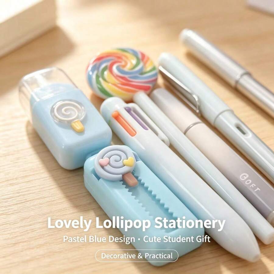DOWMOO Cute Lollipop Stationery Set, Multi-Color Retractable Pen, Correction Tape, Utility Knife, Gel Pens, Kawaii School Writing Supplies Kit For Girls Students Journaling Gift - Sets - View 1