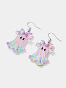 2D Colorful Bow Acrylic Pendant Earrings, 2D Flat Design, Stainless Steel Ear Hooks, Suitable For Daily Wear And Parties - Colorful Bow Ghost - View 3