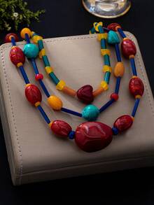 1pc/3pcs Bohemian Multi-Layer Color Block Beaded Necklace, Vintage , Travel Photography Outfit, Personalized Collarbone Neck Accessory - Beaded Necklace - View 3