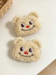 2pcs Women's Soft Plush Teddy Bear Hair Clips, Cartoon Embroidered Cute Teddy Bear Hair Clips, Sweet Girl Daily Matching Hair Accessories - Multicolor - View 4