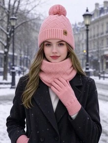 1pc Women's Korean Style Casual Knit Hat Scarf Set, Beanie Cap, Suitable For Autumn/Winter Daily Wear - Multicolor - View 12