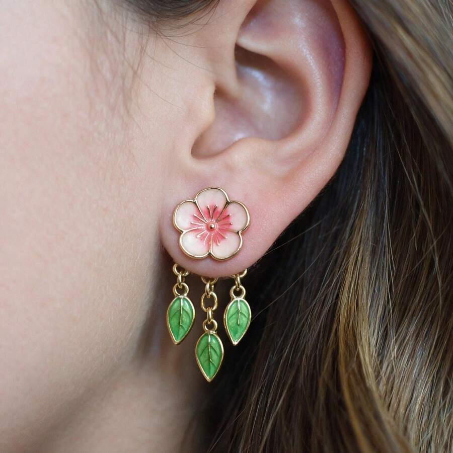 1pair Fashionable Enamel Colorful Flower & Leaf Earring Jacket For Women, Unique Design, Suitable For Gifting On Holidays, Birthdays And Everyday Wear Valentines,Mom,Mother,Mother's Day,Gift - Multicolor - View 1