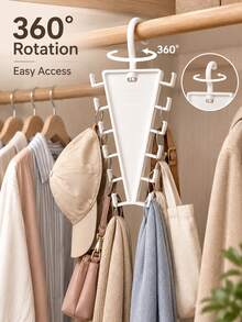 V-Shaped Wardrobe Storage Hanging Rack | 12 Hooks Large Capacity | 360° Rotating Space-Saving - Multicolor - View 2