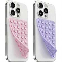 2件組矽膠雙面吸盤手機支架，強力吸附黏性手機握把，相容 iPhone，免持自拍與錄影手機配件支架 - 2pcs淺粉+淺紫 - 查看 12