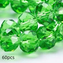 手工珠飾用扁圓玻璃珠 8mm/6mm/4mm (60/80/115顆) 可重複使用散珠 DIY 手作配件，亮面藍綠色 - 草綠 - 查看 12