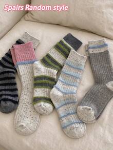 1/5/10 Pairs Pack Socks, Thickened Warm Mid-Calf Socks, Dotted Yarn Thick Thread Color Block Women's Socks, Ins Autumn & Winter Color Contrast Warm Socks - Multicolor - View 9