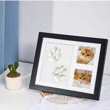Pet Paw Print Memorial Keepsake Frame, Hollow Photo Frame Tabletop Display, DIY Hand & Footprint Clay Ink Pad Souvenir For Pets - Black - View 11