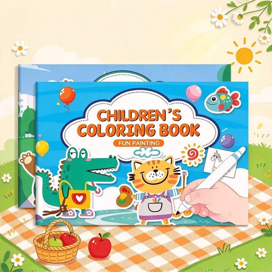 1pc Portable Kids Coloring Book Set, Cartoon Animal Crocodile Giraffe Drawing Pad, Travel On-The-Go Fun Painting Pages For Children - Multicolor - View 1