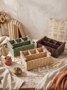 1個藤編籃附木製手柄與紙繩，多用途收納籃，適用於廚房、浴室、臥室、客廳、宿舍與辦公室，適合檯面、層架、梳妝台，時尚居家與農舍風裝飾 - 彩色 - 查看 6