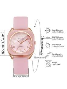 Women's Fashion Gentle Style Watch, Silicone Strap Square Digital Scale Dial Quartz Wristwatch, Gift For Girlfriend (1pc/Set) Watch Box Not Included - Pink - View 3