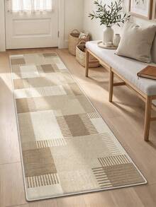 1pc Minimalist Geometric Line Print Pattern, Simple Long Strip Rug Mat, Easy To Clean Long Strip Runner Carpet, Suitable For Kitchen, Dining Room, Hallway, Corridor And Other Indoor Spaces, All Season Use - Khaki - View 11