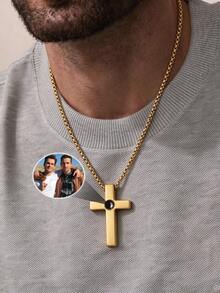 Customized Personalized Projection Photo Necklace For Men, Couples Matching, Can Insert Photo Inside, Ideal Memorial Gift For Father, Boyfriend, Also Suitable For Halloween And Christmas Jewelry Gifts - Multicolor - Style 3 - View 5