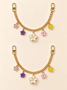 1pc/2pcs Women's Alloy Oil-Drip Multi-Color Cherry Blossom & Daisy Pendant Charm, Double Clasp Creative Minimalist Bag Charm, Versatile Gift For Friends, Bag Accessory - Multicolor - View 4