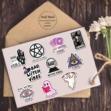 50pcs Bad Witch Vibes Dark Witch Stickers, Gothic Magic Mysterious Elements Waterproof Decals For Planner, Card, Phone Case, Luggage, DIY - Multicolor - View 2