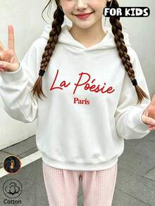 Tween Girl Letter Graphic Long Sleeves Casual Hoodie - White - View 3