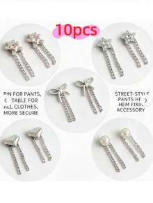 1/4/8pcs Multi-Function Clothing Clips, Metal Star Heart Bow Design, Shirt Hem Clips, Cute Decorative Pants Leg Clips, Clothing Accessories Chain Clips - Multicolor - View 14