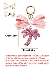 Sparkling Rhinestone Inlaid Coconut Tree Keychain With Vintage Polka Dot Bow Pendant, Valentine's Day, Back To School, Ramadan, Birthday Gift - Multicolor - View 9